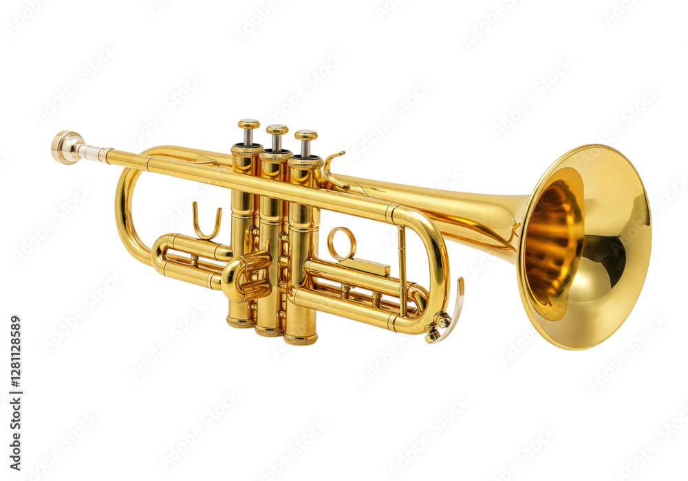 Obraz premium Golden Trumpet Musical Instrument Closeup Isolated on Black Background Studio Shot