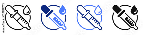 Vector icon or logo of dropper or pipette related to chemistry laboratory test, medicine and pharmacy. Symbol for website or app ui, logo design, illustration