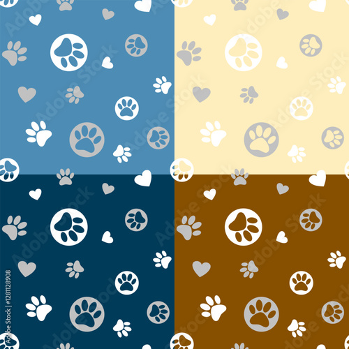 Seamless pet paw pattern background. Seamless Paw Print Background. Dog or cat paw wallpaper illustration footprint. Eps 10