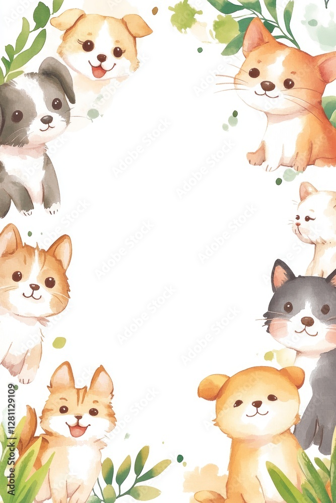 Obraz premium Adorable puppies and kittens frame.