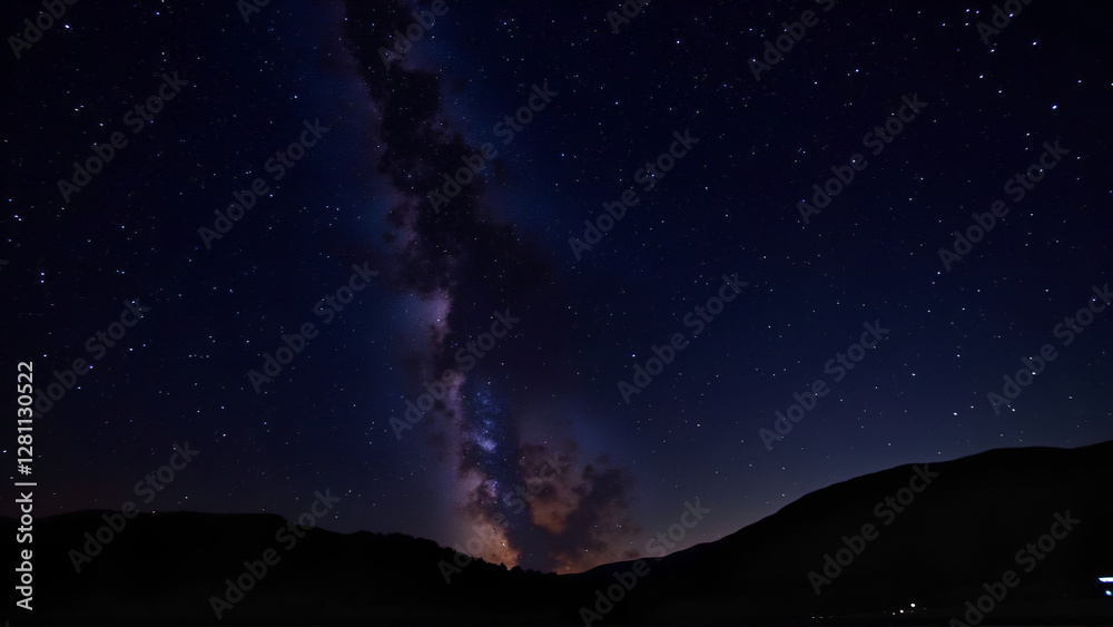 Majestic Milky Way Galaxy Stretching Over Dark Mountain Silhouettes Majestic Milky Way Galaxy Stretching Over Dark Mountain Silhouettes