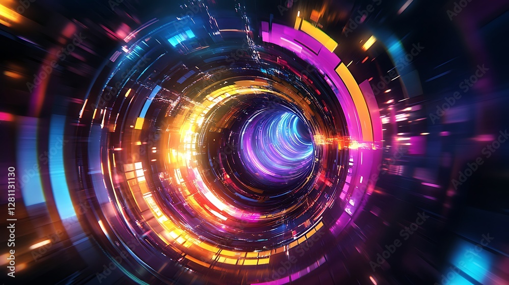 Obraz premium Abstract Neon Tunnel Of Light Speed And Energy