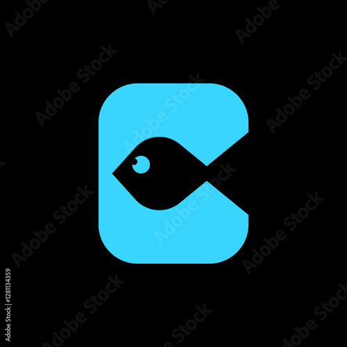 initial Letter C combination with Fish Modern logo design