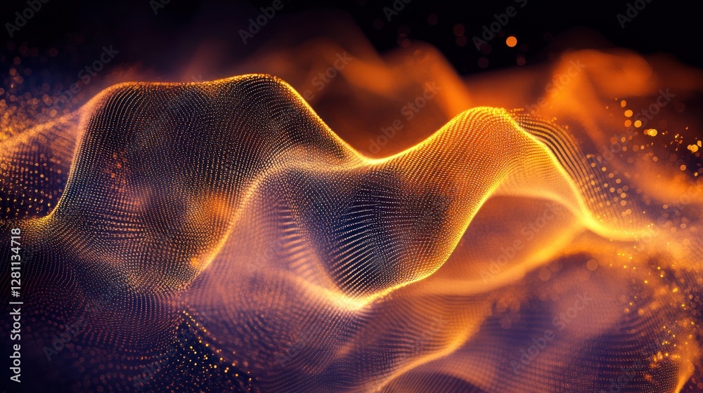 Fototapeta premium Abstract orange and gold glowing wave particles.