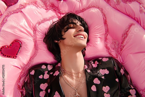 Valentine's day greeting from man or for man: breathtaking dazzling, image of loving middle eastern juvenile boy. Commercial ad creative. Love confession. Love marketing. Manâ€™s deep affection.