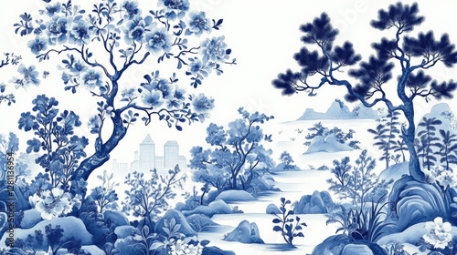 Chinese style blue landscape painting