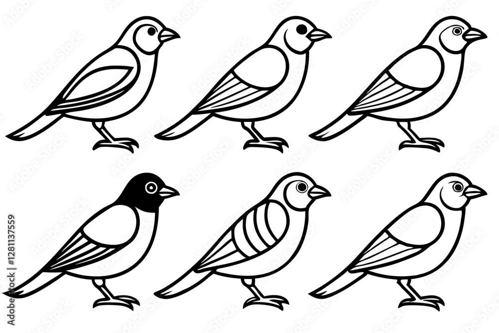 Fototapeta premium Elegant Finch Line Art Vector Collection