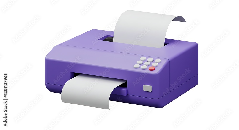 Purple Printer Printing Paper Isolated on White for Office Use Purple Printer Printing Paper Isolated on White for Office Use