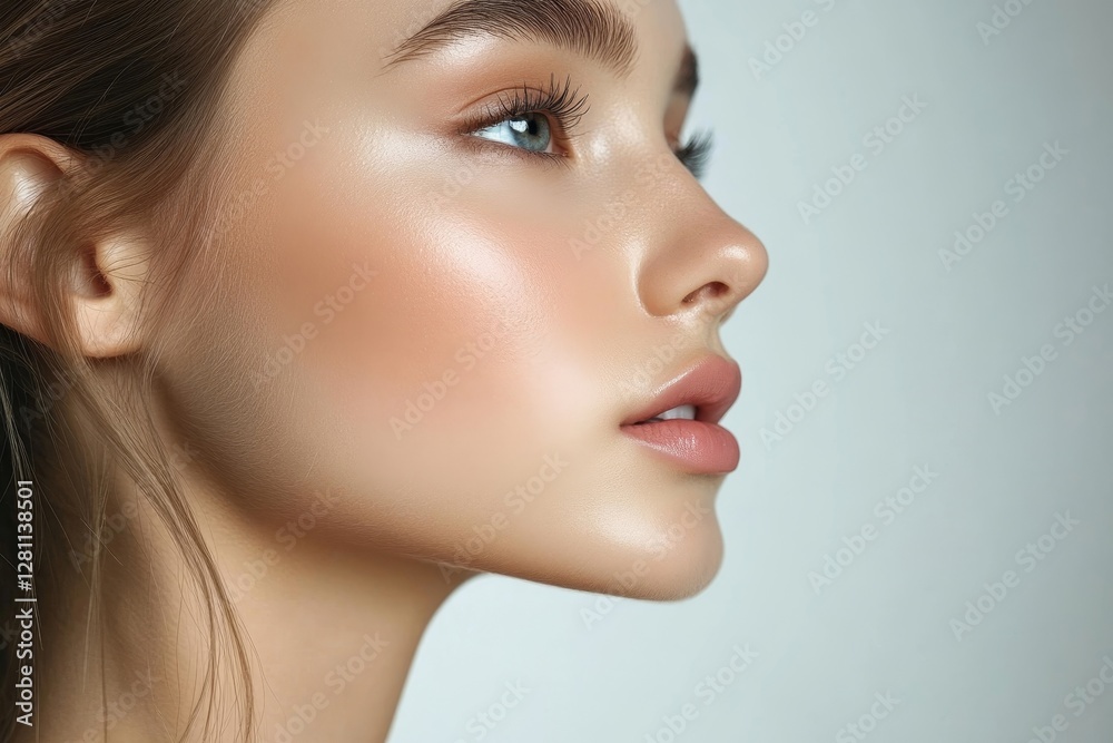 Closeup of woman showing second chin, problems with excess weight, demonstrating her cosmetic problem, need facial line correction, Generative AI Closeup of woman showing second chin, problems with excess weight, demonstrating her cosmetic problem, need facial line correction, Generative AI