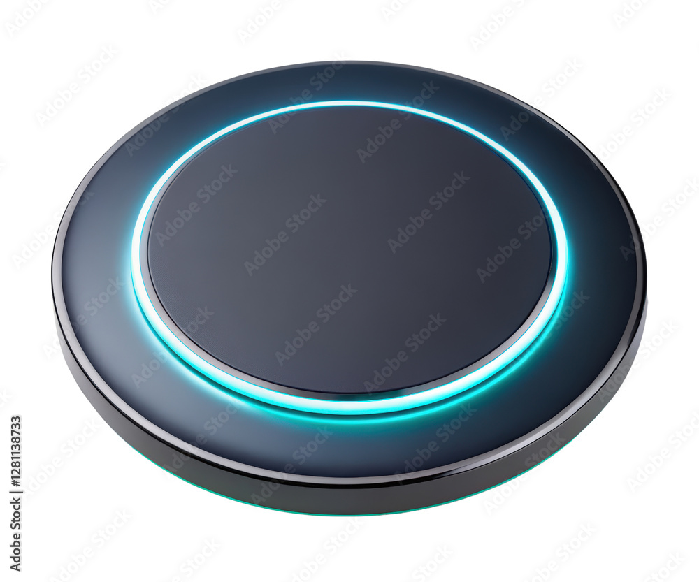 Stylish round button with blue light on a transparent background Stylish round button with blue light on a transparent background