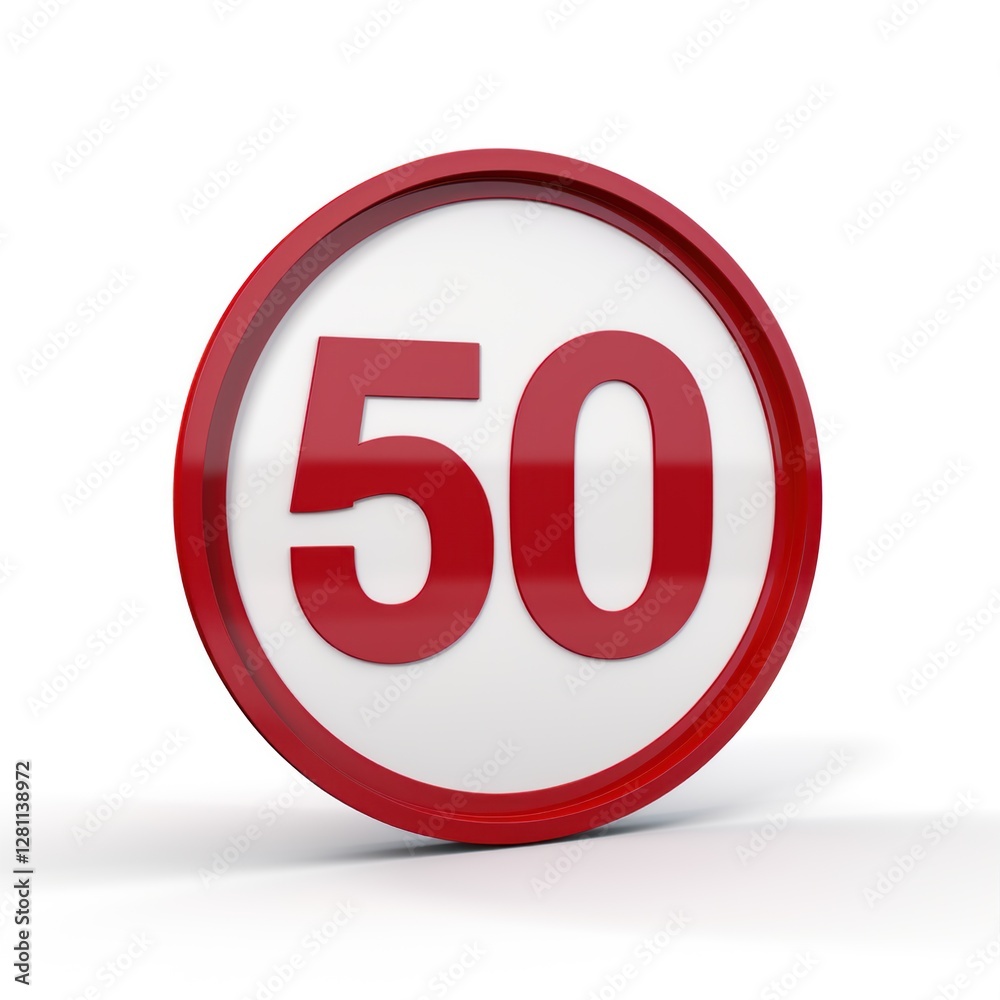 A red circular speed limit sign displaying the number 50 is a bold and symbolic road safety icon A red circular speed limit sign displaying the number 50 is a bold and symbolic road safety icon