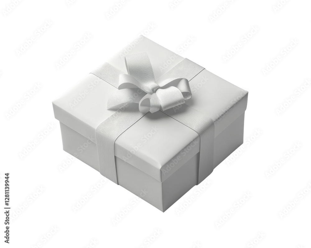 White gift box with ribbon, isolated background