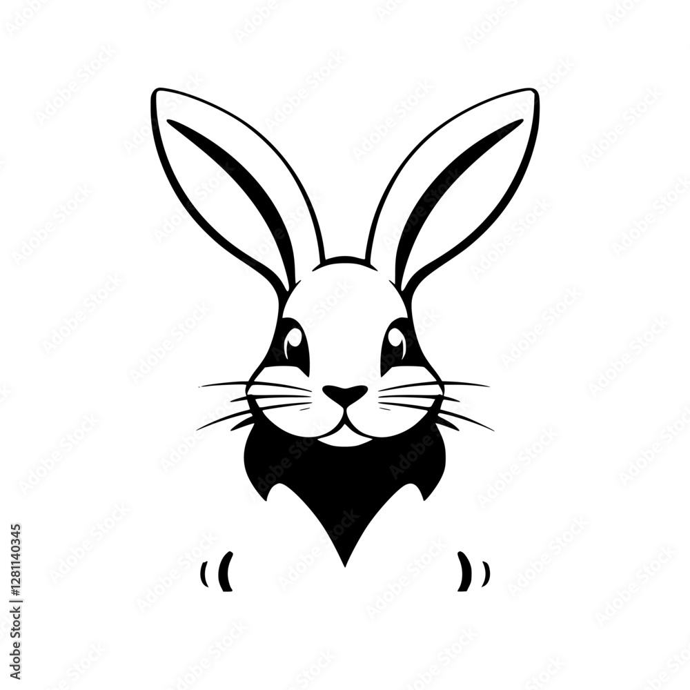 Playful bunny portrait, minimal graphic style, minimalist, isolated on white, centered, frontal. Playful bunny portrait, minimal graphic style, minimalist, isolated on white, centered, frontal.
