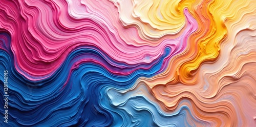 Thick impasto pink, blue, yellow oil paint Swirls & texture , artistic, intense