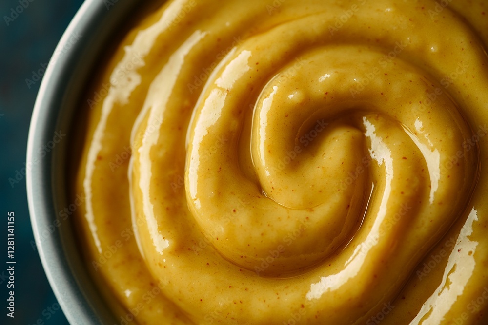 Fototapeta premium Closeup of Swirled Bowl of Delicious Golden Mustard