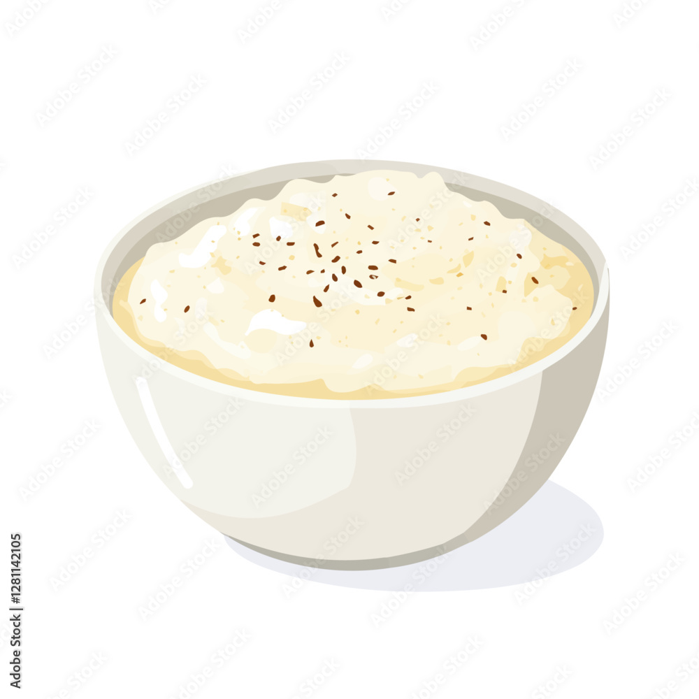 Flat vector Rice pudding, minimalist design, isolated on a white background.
Flat vector Rice pudding, minimalist design, isolated on a white background.