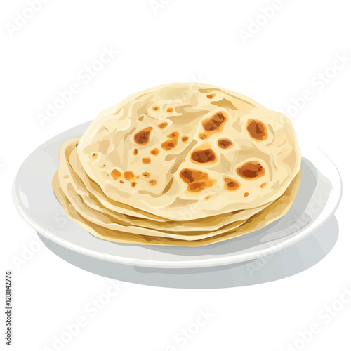 Flat vector roti canai, minimalist design, isolated on a white background.

