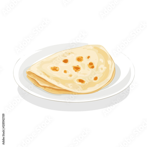 Flat vector roti canai, minimalist design, isolated on a white background.

