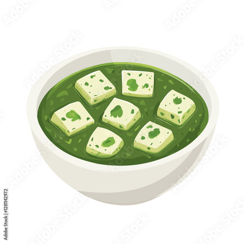 Flat vector saag paneer, minimalist design, isolated on a white background.

