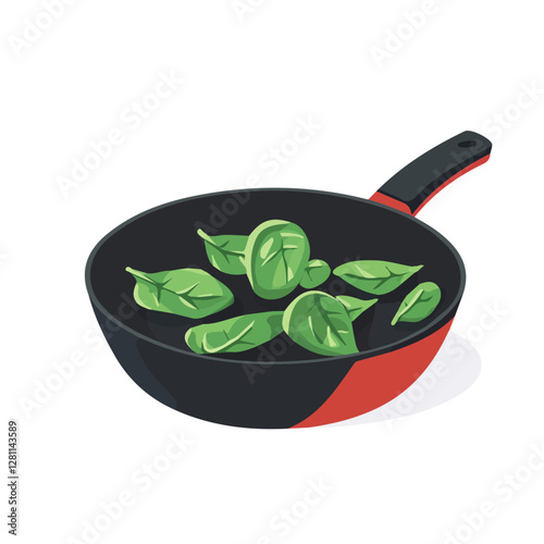 Flat vector sautéed spinach, minimalist design, isolated on a white background.

