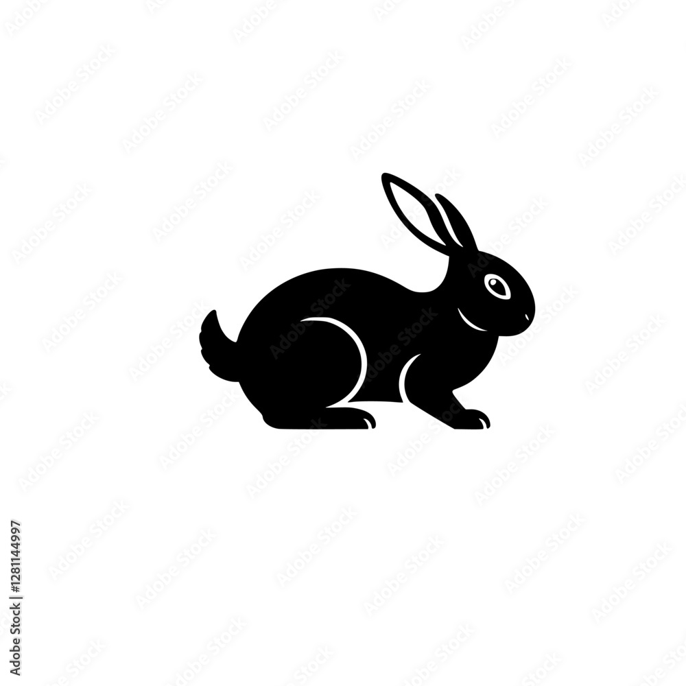 Obraz premium Simple Black Rabbit Silhouette on White Background