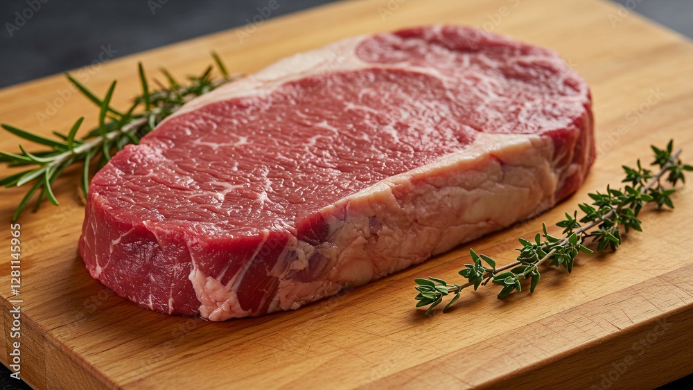 Fototapeta premium Raw ribeye steak with fresh herbs