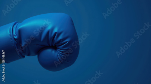 Blue boxing glove on blue background, symbolizing strength and determination photo