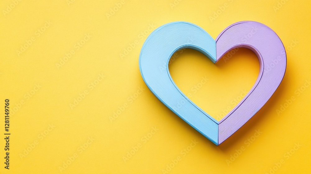 Soft Pastel Heart Outline on Yellow Background for Modern Love Concept Soft Pastel Heart Outline on Yellow Background for Modern Love Concept