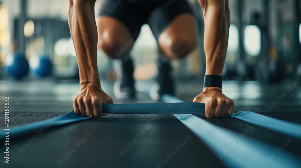 Close up of man's hands gripping resistance bands during workout Close up of man's hands gripping resistance bands during workout