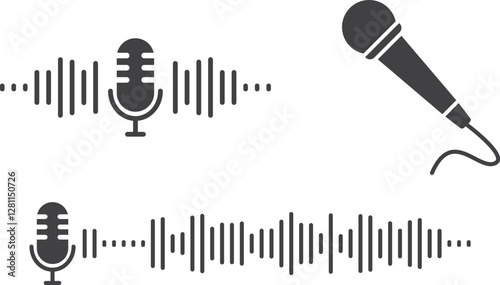 Microphone and Sound Waves Icons. Podcast Audio Symbol.