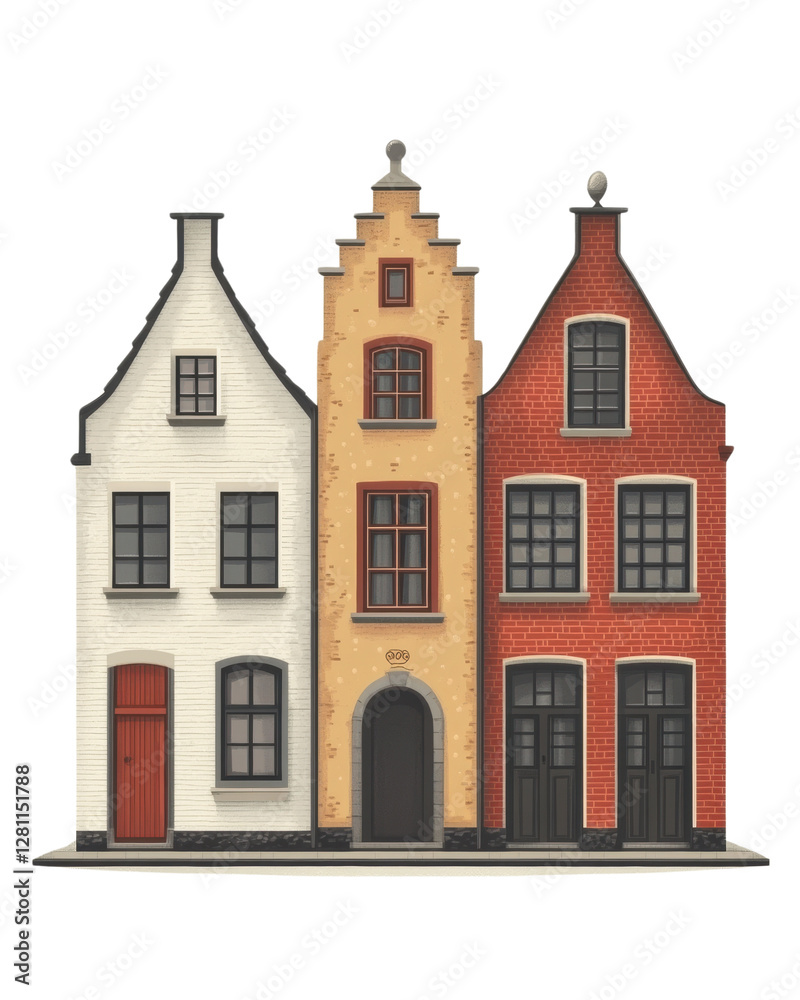 Fototapeta premium Colorful traditional houses, white isolate background