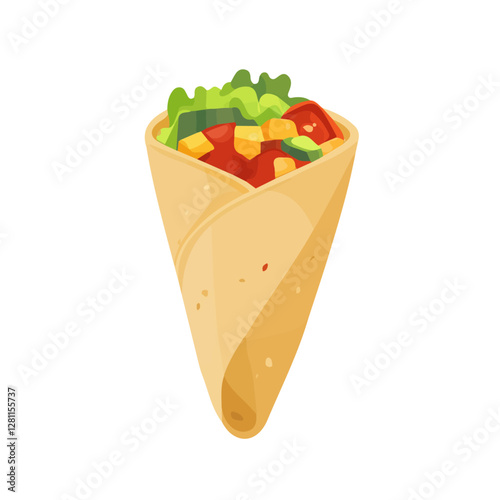 Flat vector shawarma, minimalist design, isolated on a white background.

