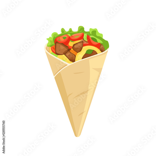 Flat vector shawarma, minimalist design, isolated on a white background.

