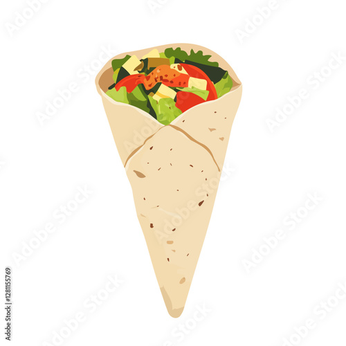Flat vector shawarma, minimalist design, isolated on a white background.

