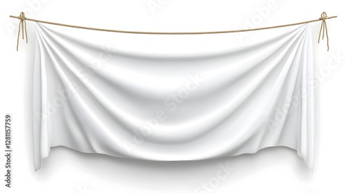 Isolated White Banner Hanging on a Rope with Copy Space for Text