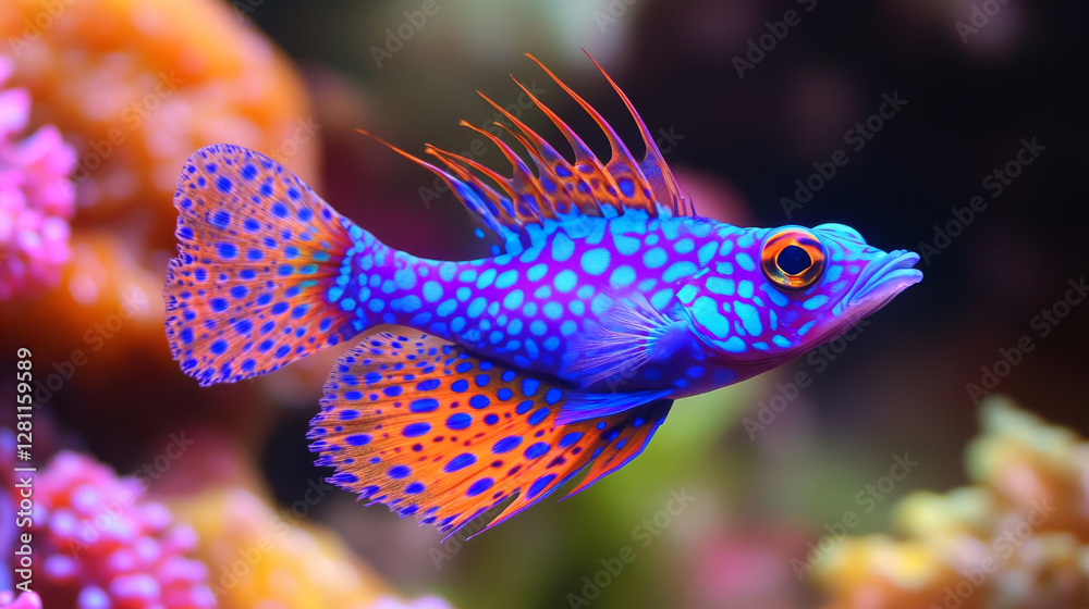 Generative AI illustration of a vibrant sea fish in coral reefs