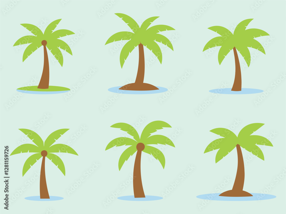 Fototapeta premium Tropical Palm Tree Island Vector Illustration - Minimalist Nature Design.