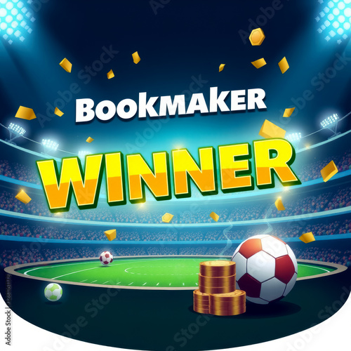 football tournament poster design with ball and golden confetti, online betting concept