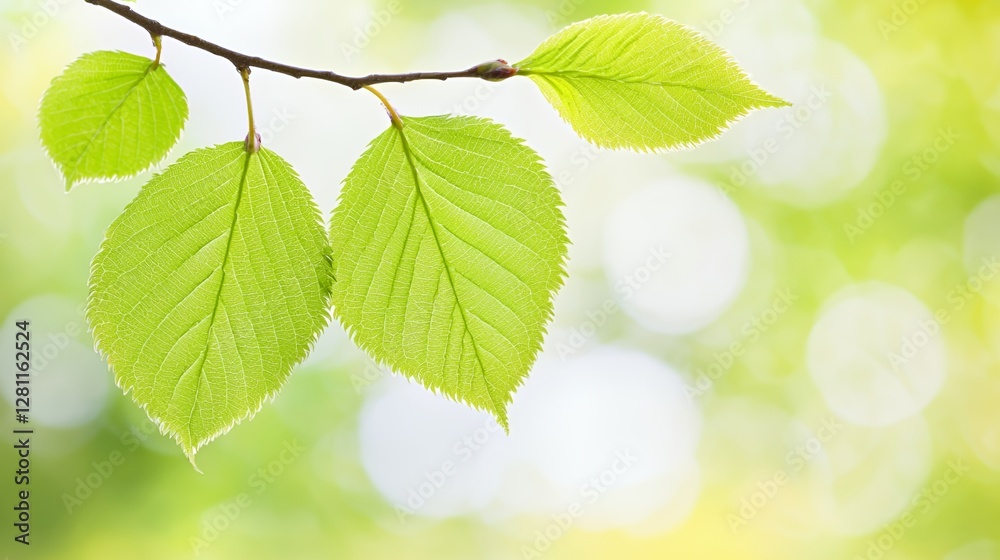 Vibrant Green Leaves on a Branch, Closeup Vibrant Green Leaves on a Branch, Closeup