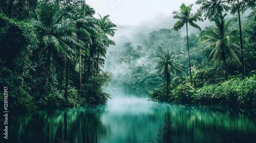 Serene Tropical River in Lush Jungle Paradise