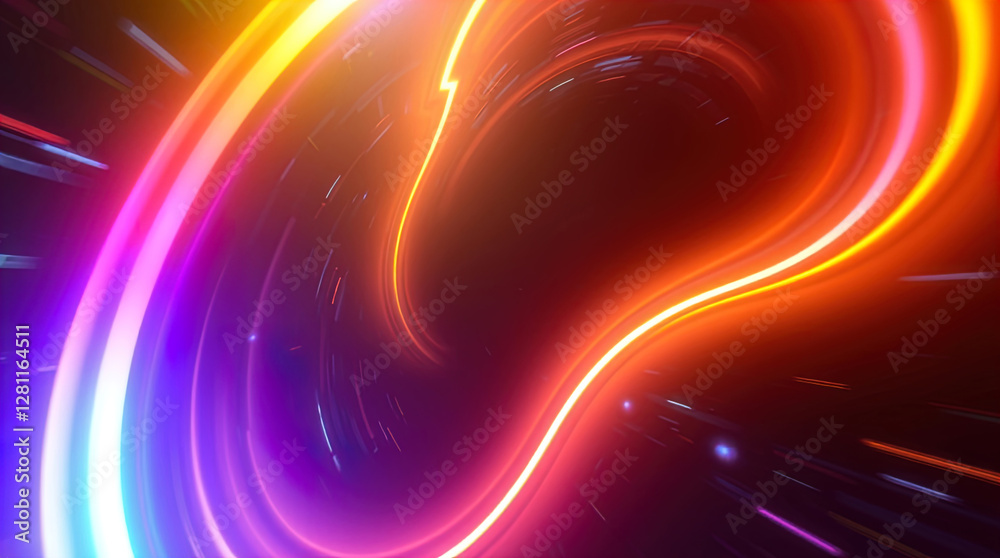 abstract astral corridor-portal with bright neon light effects, spirals of light