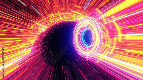 Obraz na płótnie abstract astral corridor-portal with bright neon light effects, spirals of light w salonie