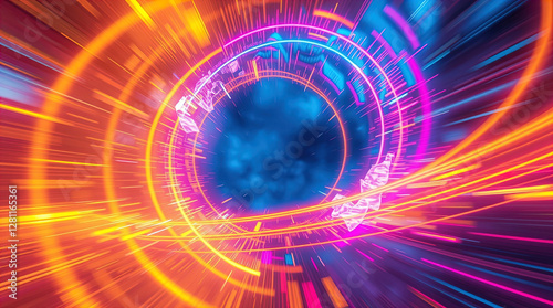 Obraz na płótnie abstract astral corridor-portal with bright neon light effects, spirals of light w salonie