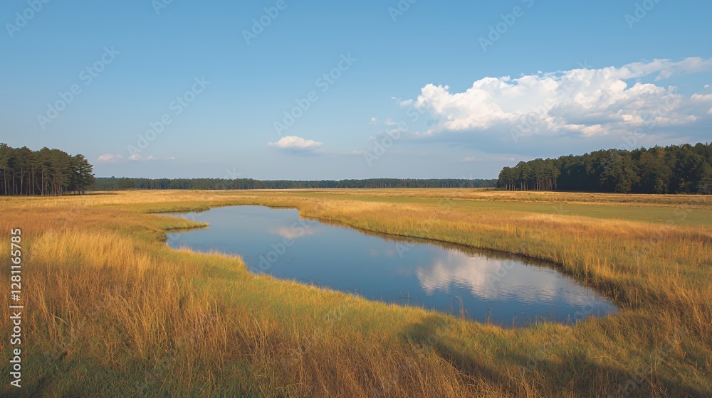Serene Summer Landscape with Calm Water Reflection Serene Summer Landscape with Calm Water Reflection