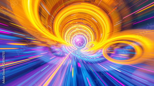 Obraz na płótnie abstract astral corridor-portal with bright neon light effects, spirals of light w salonie