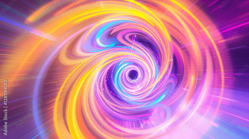 abstract astral corridor-portal with bright neon light effects, spirals of light