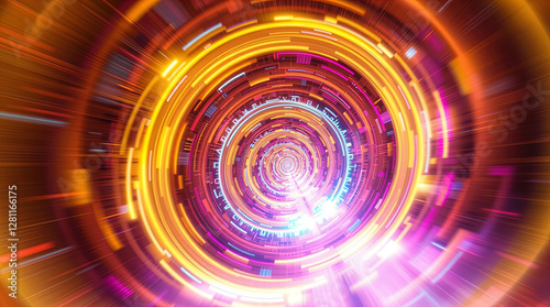 Obraz na płótnie abstract astral corridor-portal with bright neon light effects, spirals of light w salonie