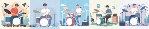 male character vector playing drums