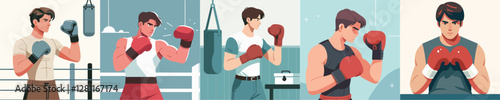 vector set of boxer characters