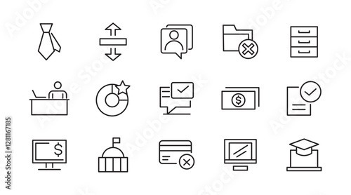 Headhunting line icon set. Career, resume, interview, candidate, analysis, email, diploma, leadership, briefcase, video calls, agendas line icon set. UI thin line icon pack.